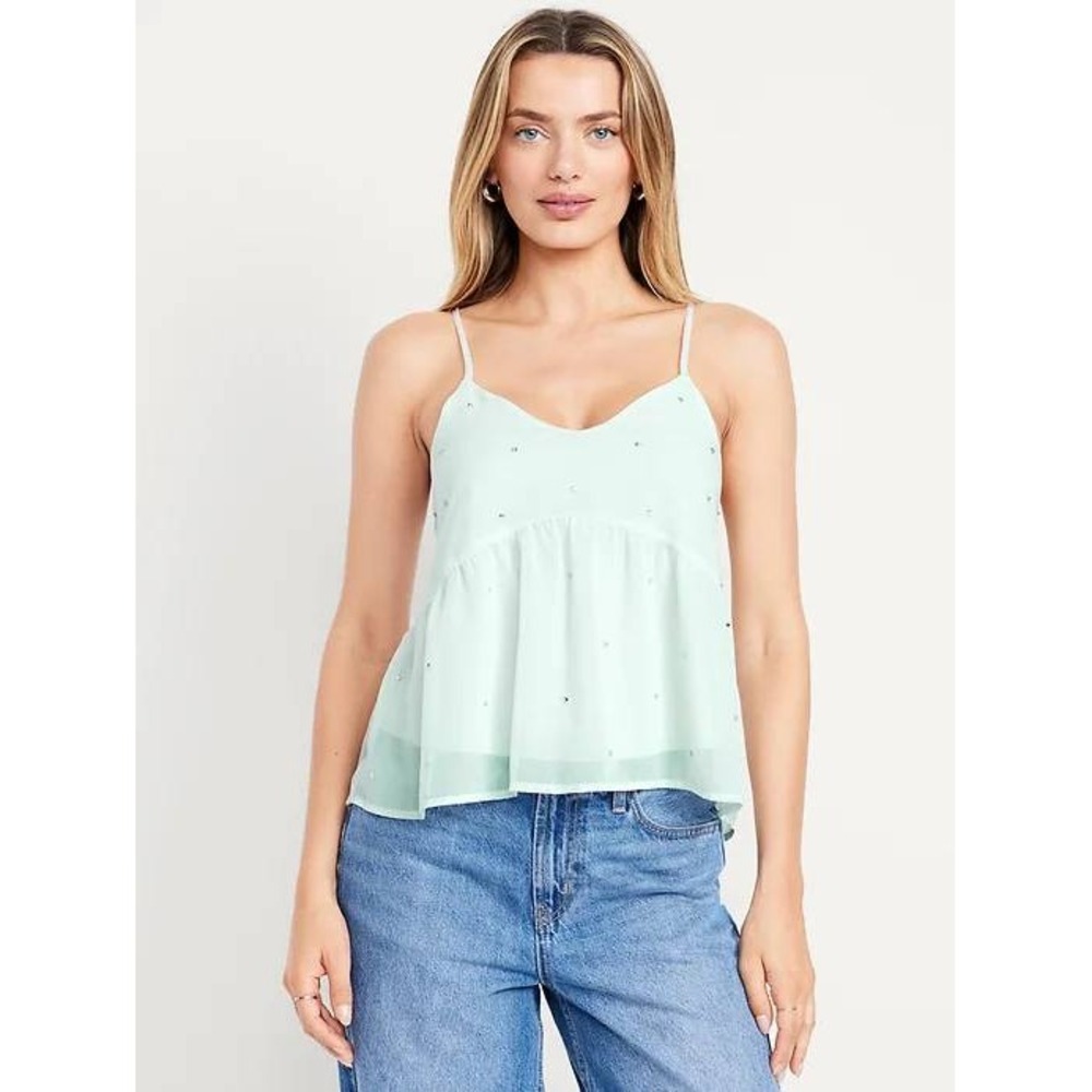Old Navy Peplum Cami Women XL Mint Green Rhinestone Embellished V-Neck Tank